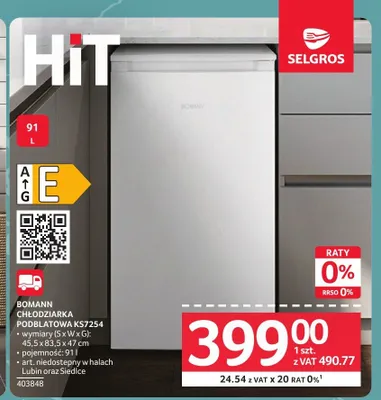 Chłodziarka podblatowa Bomann KS7254 promocja w Selgros
