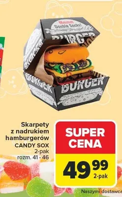 Skarpety z nadrukiem hamburgerów Candy Sox promocja w Carrefour
