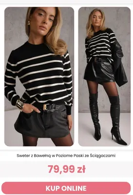 Sweter z bawełną w poziome paski ze ściągaczami Reneé promocja w Renee