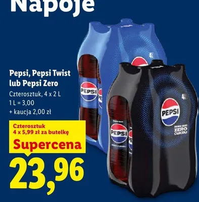 Napój gazowany 4-pak Pepsi Zero promocja w Lidl