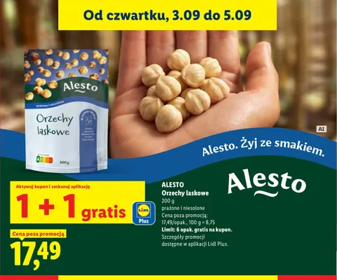 Orzechy laskowe prażone i niesolone Alesto promocja w Lidl