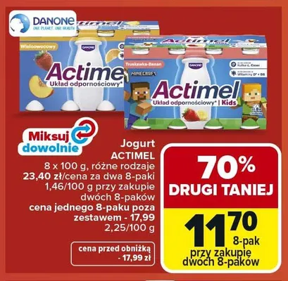 Jogurt Actimel truskawka-banan 8-pak 100g promocja w Carrefour