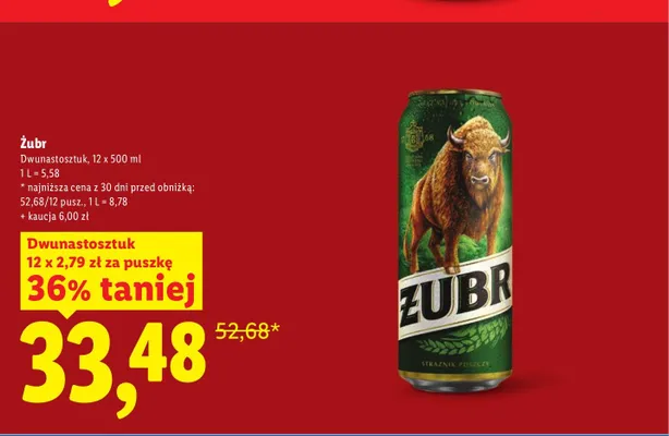 Piwo Żubr 12-pak 500 ml promocja w Lidl