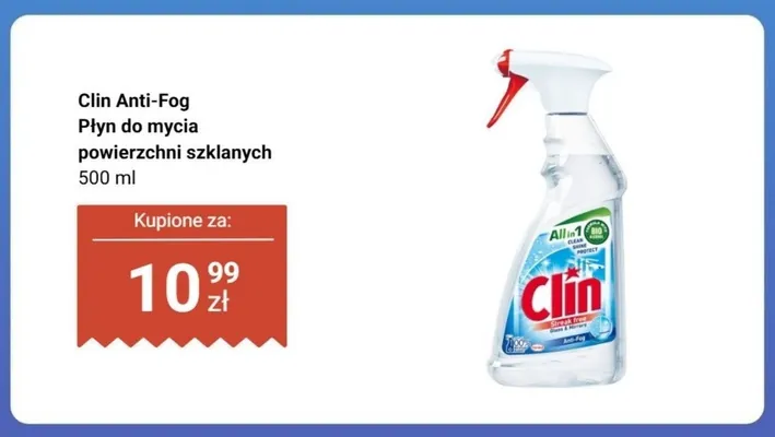Płyn do mycia powierzchni szklanych Clin Anti-Fog promocja w Biedronka