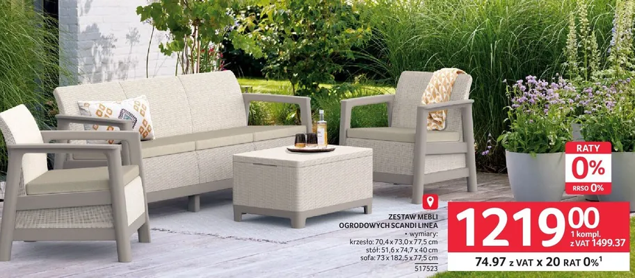 Zestaw mebli ogrodowych Scandi Linea krzesło: 70,4x73,0x77,5cm, stół: 51,6x74,7x40cm, sofa: 73x182,5x77,5cm, 517523 promocja w Selgros