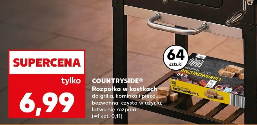 Rozpałka w kostkach Countryside do grilla kominka i pieca bezwonna czysta w użyciu łatwo się rozpala promocja w Kaufland