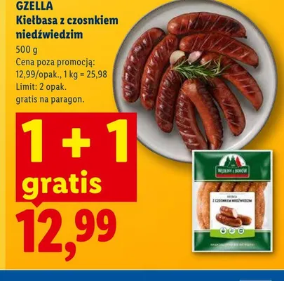 Kiełbasa z czosnkiem niedźwiedzim GZELLA promocja w Lidl