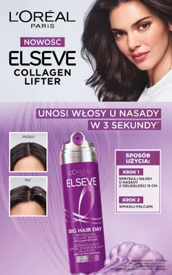 Spray do włosów L'Oréal Paris Elseve Collagen Lifter Big Hair Day odświeżający zwiększający objętość promocja w Rossmann