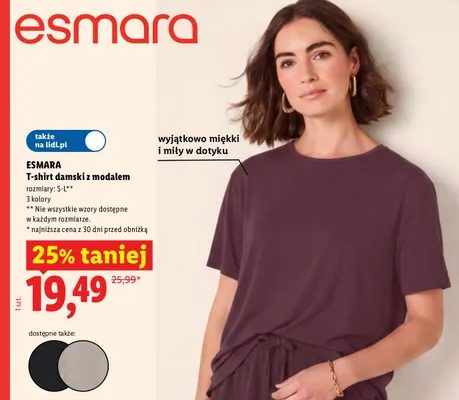 T-shirt damski z modalem Esmara promocja w Lidl