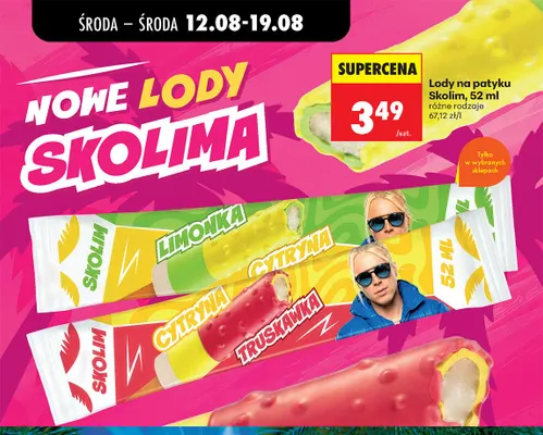 Lody na patyku Skolim Cytryna Truskawka promocja w Biedronka
