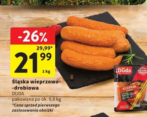Kiełbasa śląska wieprzowo-drobiowa Duda promocja w Intermarche