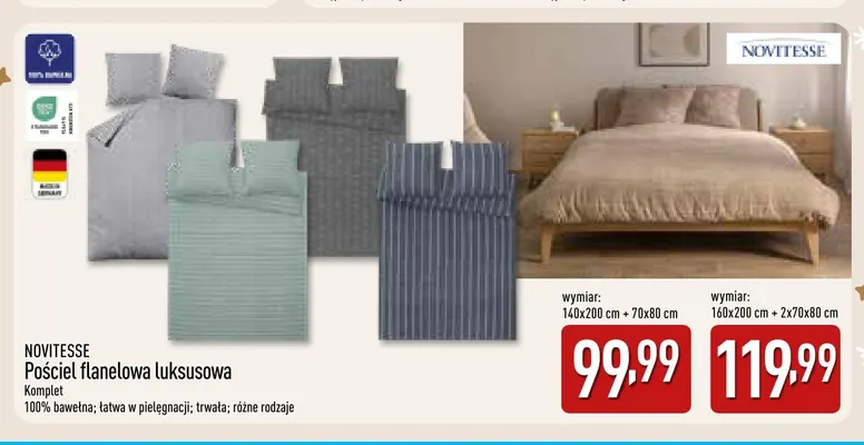 Pościel flanelowa luksusowa 160x200 cm Novitesse promocja w Aldi