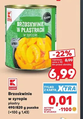 Brzoskwinie w syropie plastry K-Classic promocja w Kaufland