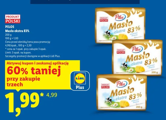 Masło ekstra 83% Pilos promocja w Lidl