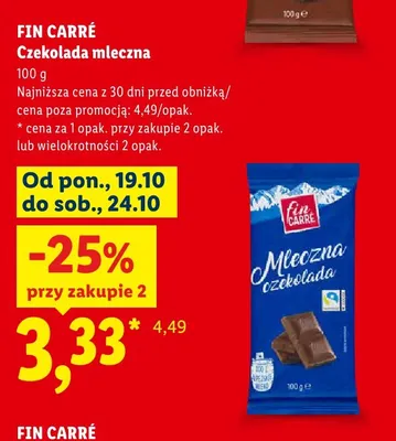 Czekolada mleczna Fin Carré promocja w Lidl