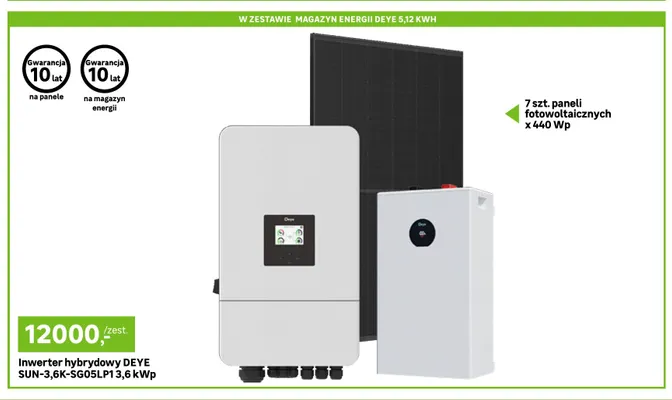 Zestaw fotowoltaiczny inwerter hybrydowy Deye SUN-3,6K-SG05LP1 promocja w Leroy Merlin