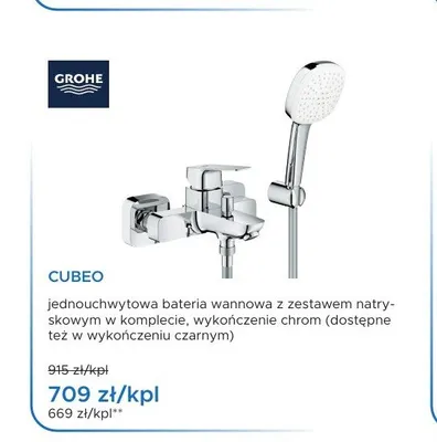 Bateria wannowa Grohe Cubeo chrom promocja w Blu Salony Łazienek