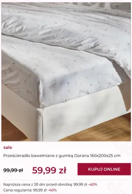 Prześcieradło bawełniane z gumką Dorana home&you 160x200x25 cm promocja w home&you