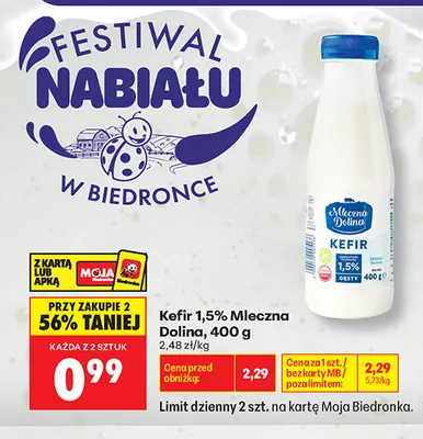 Kefir Mleczna Dolina 1,5% promocja w Biedronka