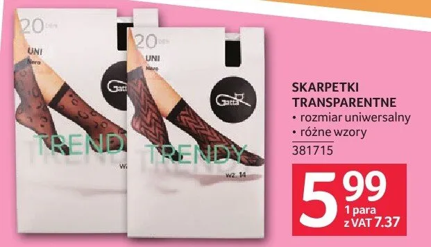 Skarpetki transparentne rozmiar uniwersalny różne wzory promocja w Selgros