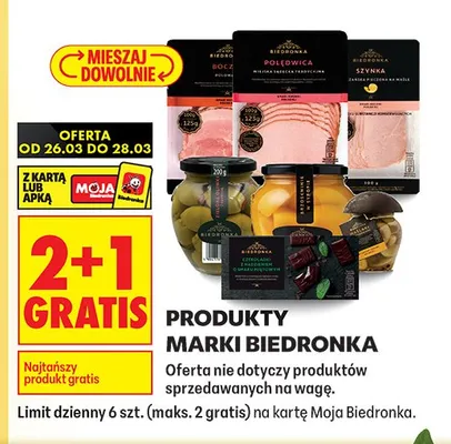 Produkty wszystkie rodzaje 2+1 GRATIS promocja w Biedronka