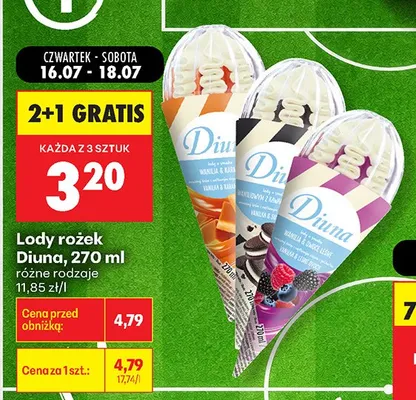 Lody rożek Diuna waniliowy z kawałkami czekolady promocja w Biedronka