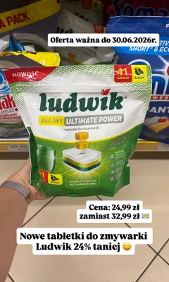 Tabletki do zmywarek Ludwik All in 1 Ultimate Power Lemon promocja w Dino