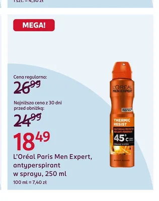 Antyperspirant w sprayu L'Oréal Paris Men Expert promocja w Rossmann
