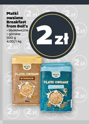 Płatki owsiane błyskawiczne Breakfast from Bell's promocja w Netto