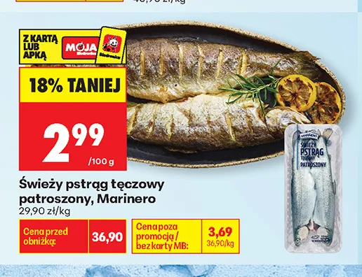 Świeży pstrąg tęczowy patroszony Marinero promocja w Biedronka