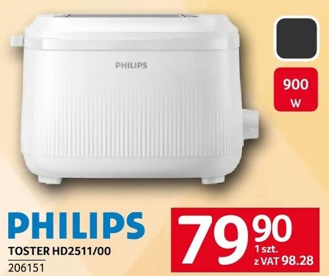 Toster PHILIPS HD2511/00 900 W promocja w Selgros