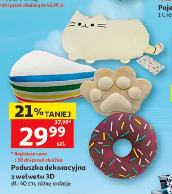 Poduszka dekoracyjna z welwetu 3D dł.: 40cm promocja w Auchan