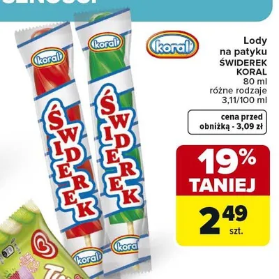 Lody na patyku Świderek Koral promocja w Carrefour