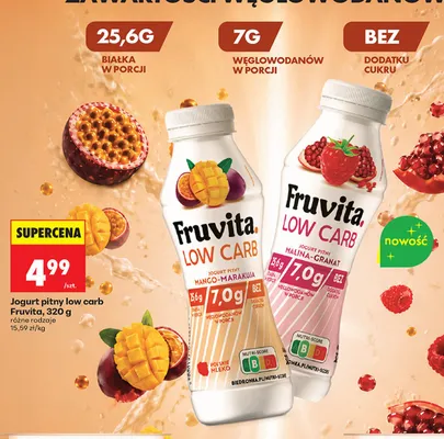 Jogurt pitny low carb Fruvita mango-marakuja promocja w Biedronka