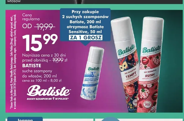 Suchy szampon do włosów Batiste Rush promocja w Super-Pharm