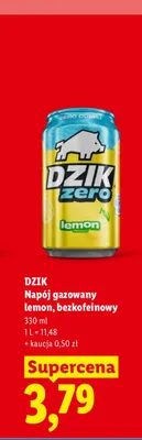 Napój gazowany lemon bezkofeinowy Dzik Zero promocja w Lidl