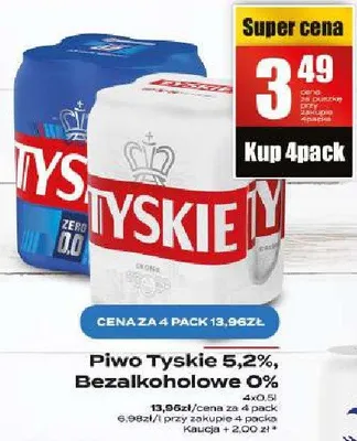Piwo Tyskie 5,2%, Bezalkoholowe 0,0% promocja w Supeco