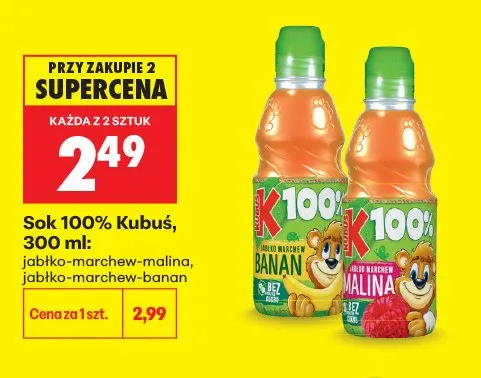 Sok 100% Kubuś jabłko-marchew-banan promocja w Biedronka