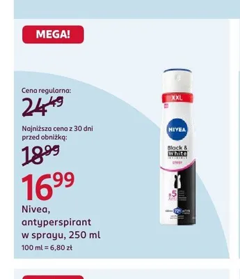 Antyperspirant w sprayu Nivea Black & White Invisible Clear promocja w Rossmann