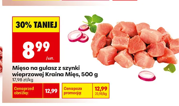 Mięso na gulasz z szynki wieprzowej Kraina Mięs promocja w Biedronka
