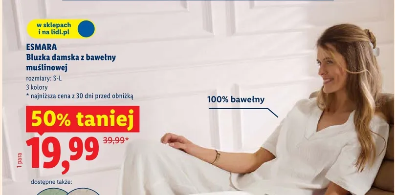Bluzka damska z bawełny muslinowej promocja w Lidl
