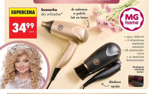 Suszarka do włosów MG home 1200W promocja w Biedronka