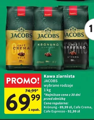 Kawa ziarnista wybrane rodzaje Cafe Crema, Krónung, Cafe Espresso promocja w Intermarche