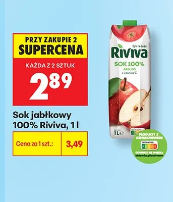 Sok jabłkowy 100% Riviva promocja w Biedronka