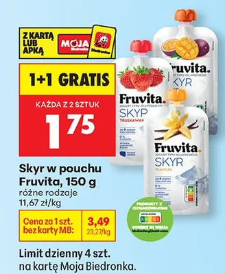 Skyr w pouchu, różne rodzaje 1+1 GRATIS promocja w Biedronka
