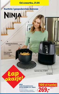 Frytkownica beztłuszczowa NINJA Air Fryer AF100EU 3,8l 1500W promocja w Lidl