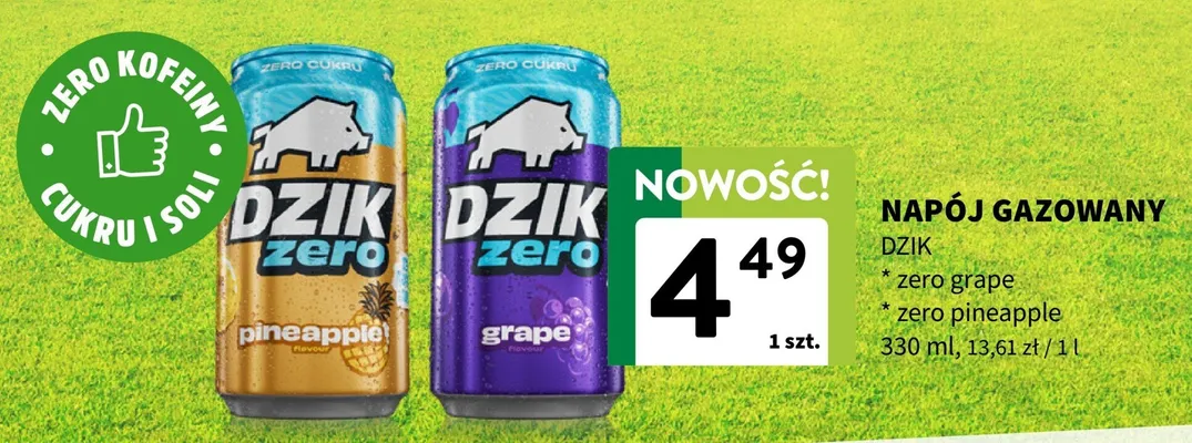Napój gazowany Dzik zero grape promocja w Intermarche