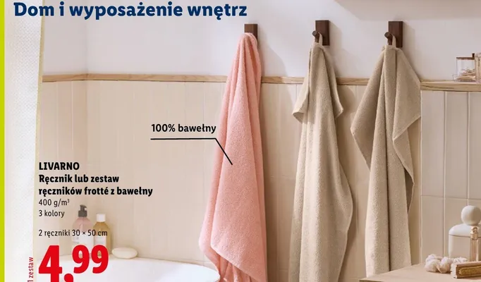 Zestaw ręczników frotté z bawełny LIVARNO 2-pak 30x50 cm promocja w Lidl
