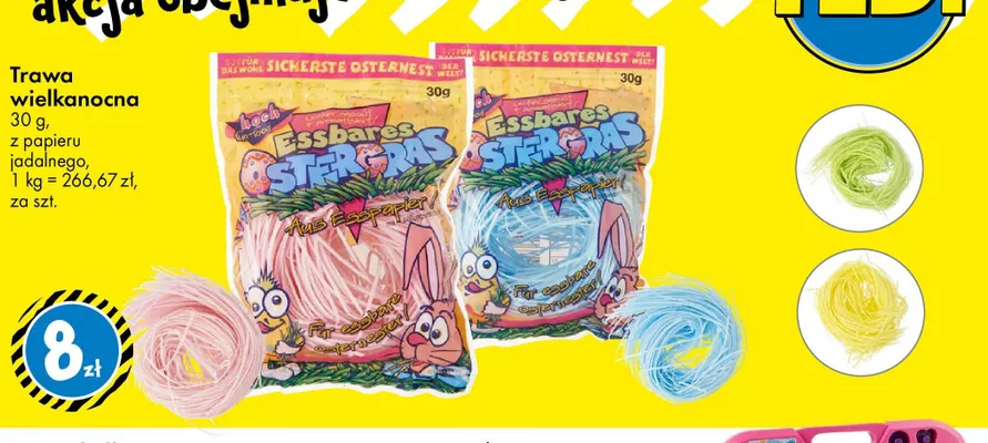 Trawa wielkanocna 30 g, z papieru jadalnego, 1 kg = 266,67 zł promocja w Tedi