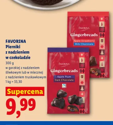 Pierniki z nadzieniem w czekoladzie mlecznej z nadzieniem truskawkowym Favorina promocja w Lidl